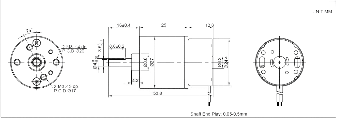 Dimension Drawing for HT-SOG27C DC gear motors