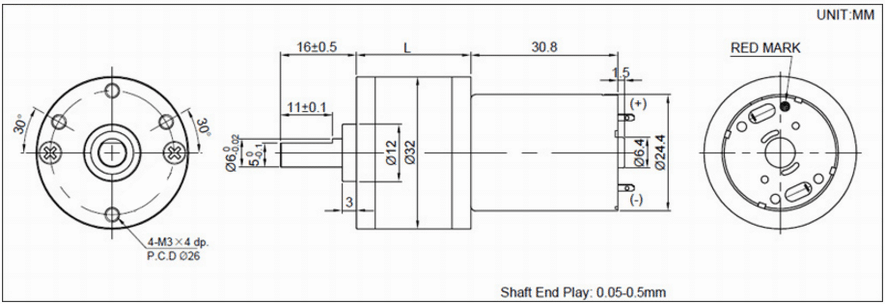 Dimension Drawing for HT-SOG32C gear motors