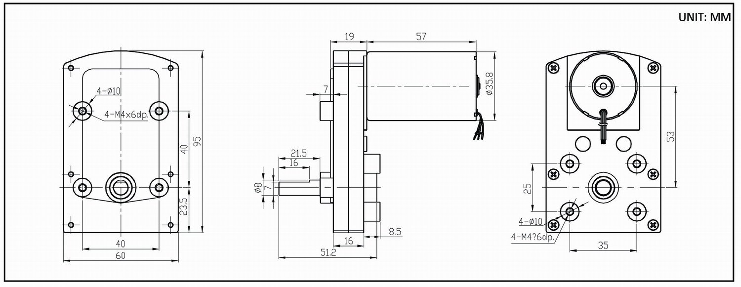 Dimension drawing for HT-BL-COG95A Brushless flat gearbox DC motors