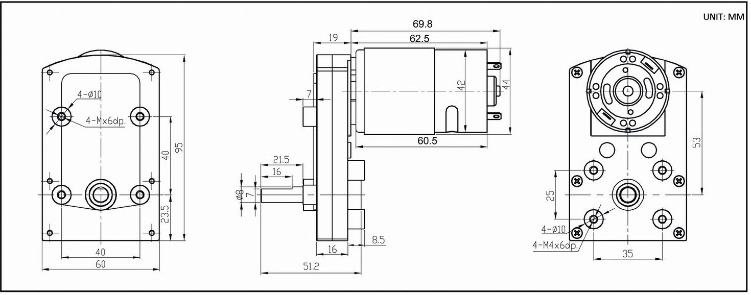 Dimension drawing for HT-COG95A DC gear motors