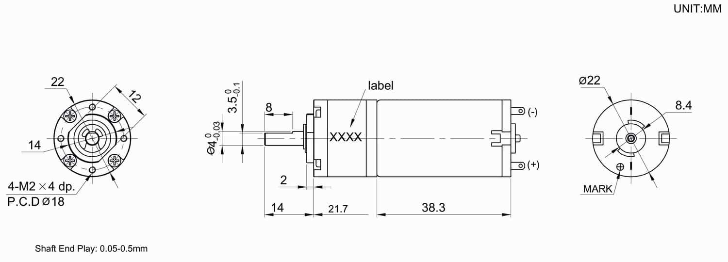 Dimension drawing for HT-POG22A planetary gear motors