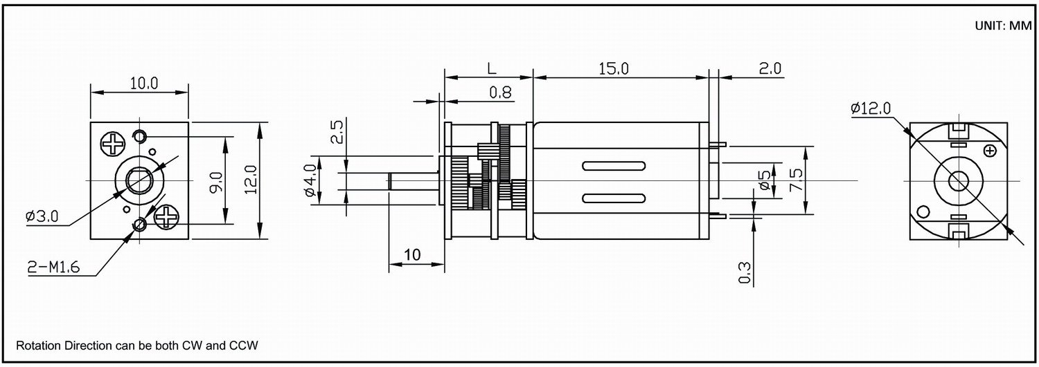 Dimension drawing for HT-SOG12C DC gear motor
