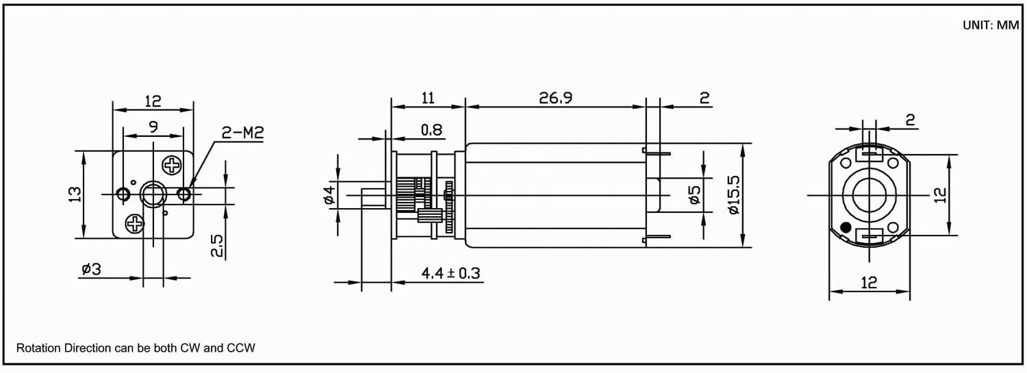 Dimension drawing for HT-SOG13A DC gear motor