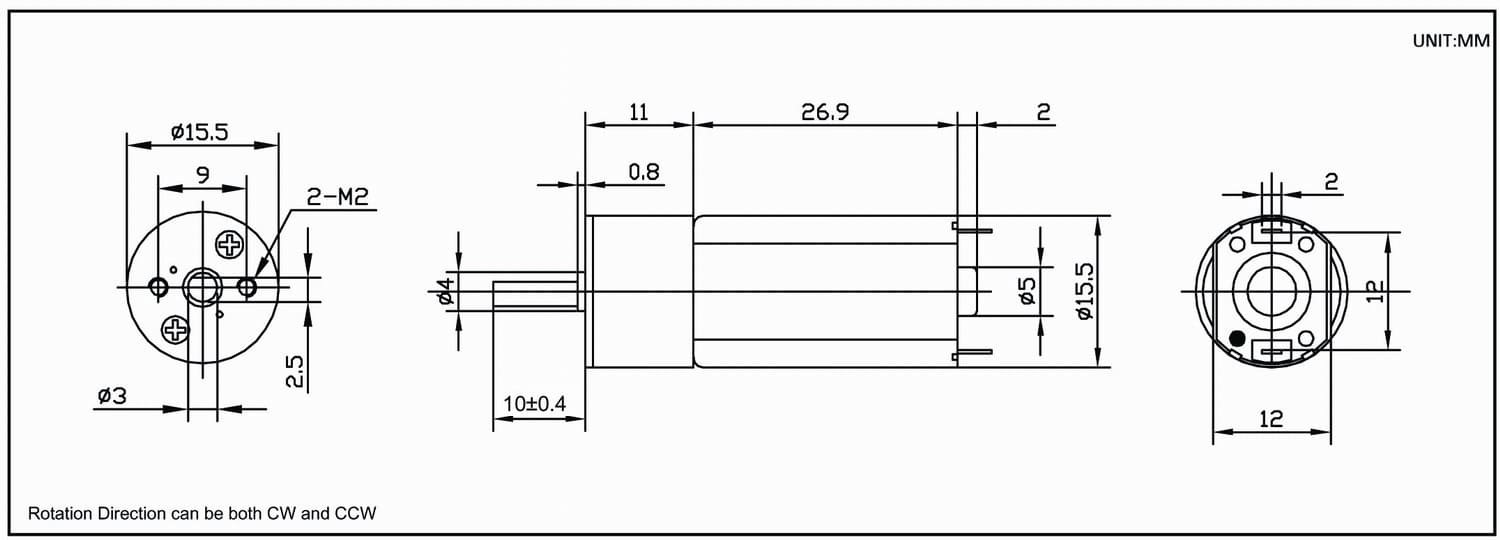 Dimension drawing for HT-SOG15A DC gear motor
