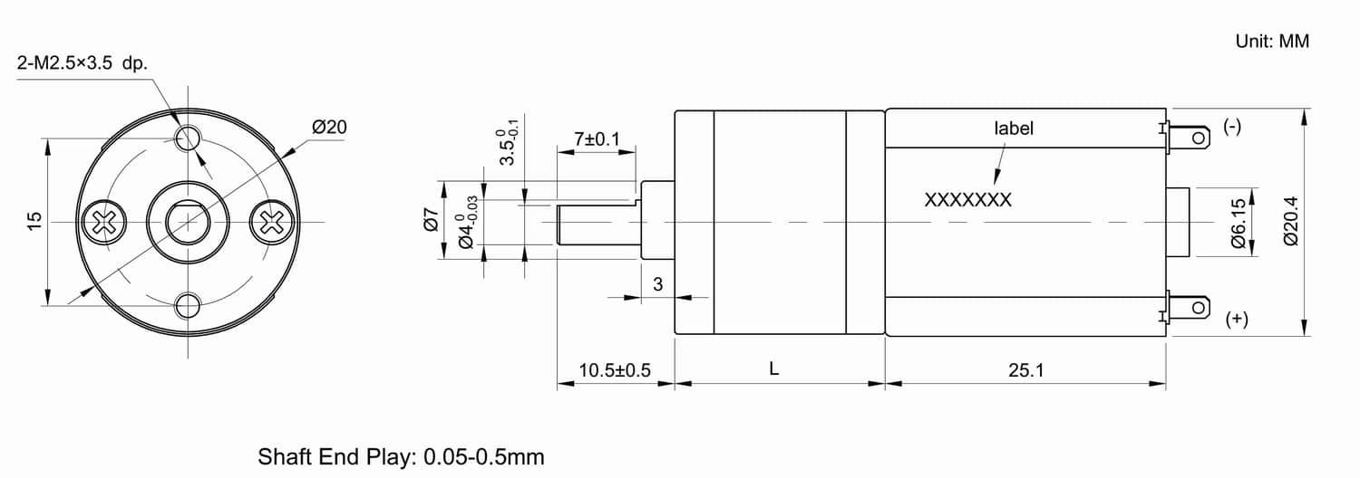 Dimension drawing for HT-SOG20B DC gear motor