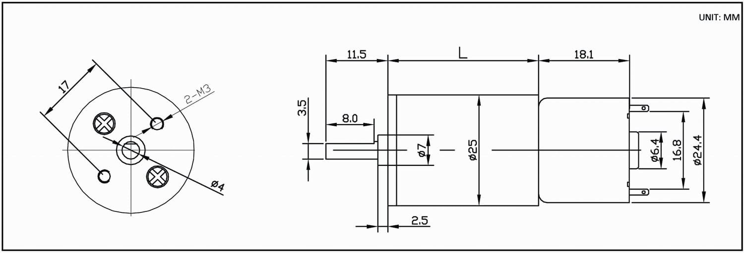 Dimension drawing for HT-SOG25B DC gear motor