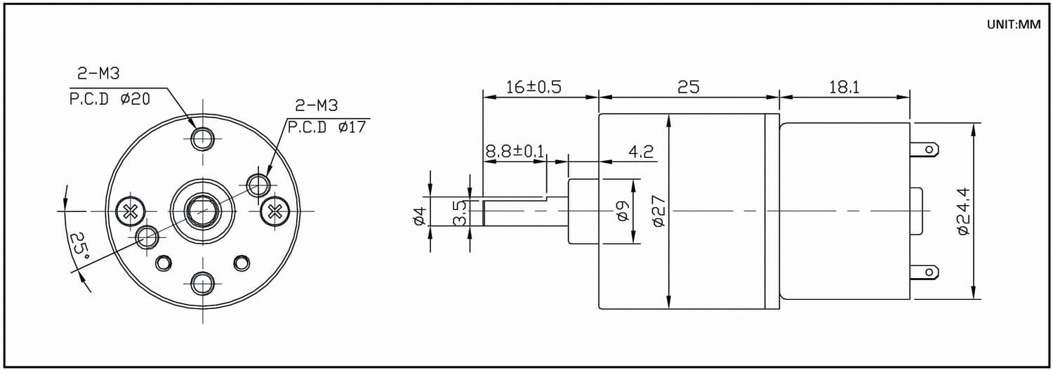 Dimension drawing for HT-SOG27B gear motor