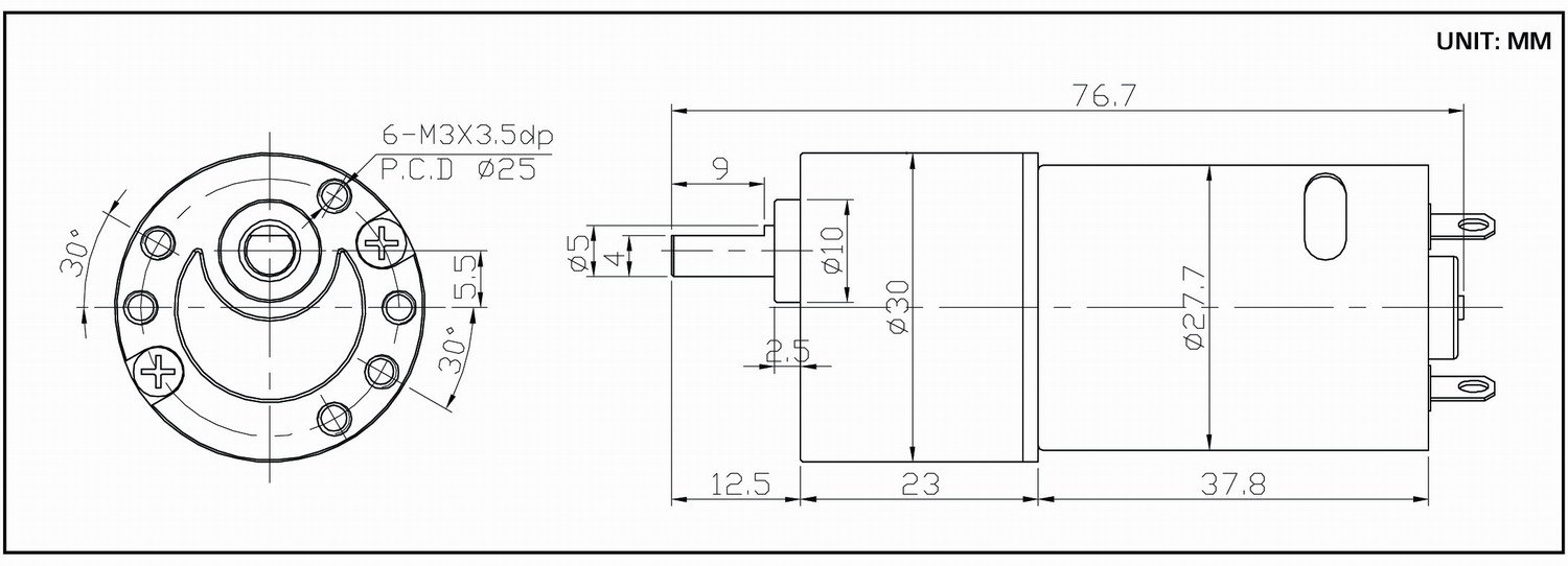 Dimension drawing for HT-SOG30A DC gear motor