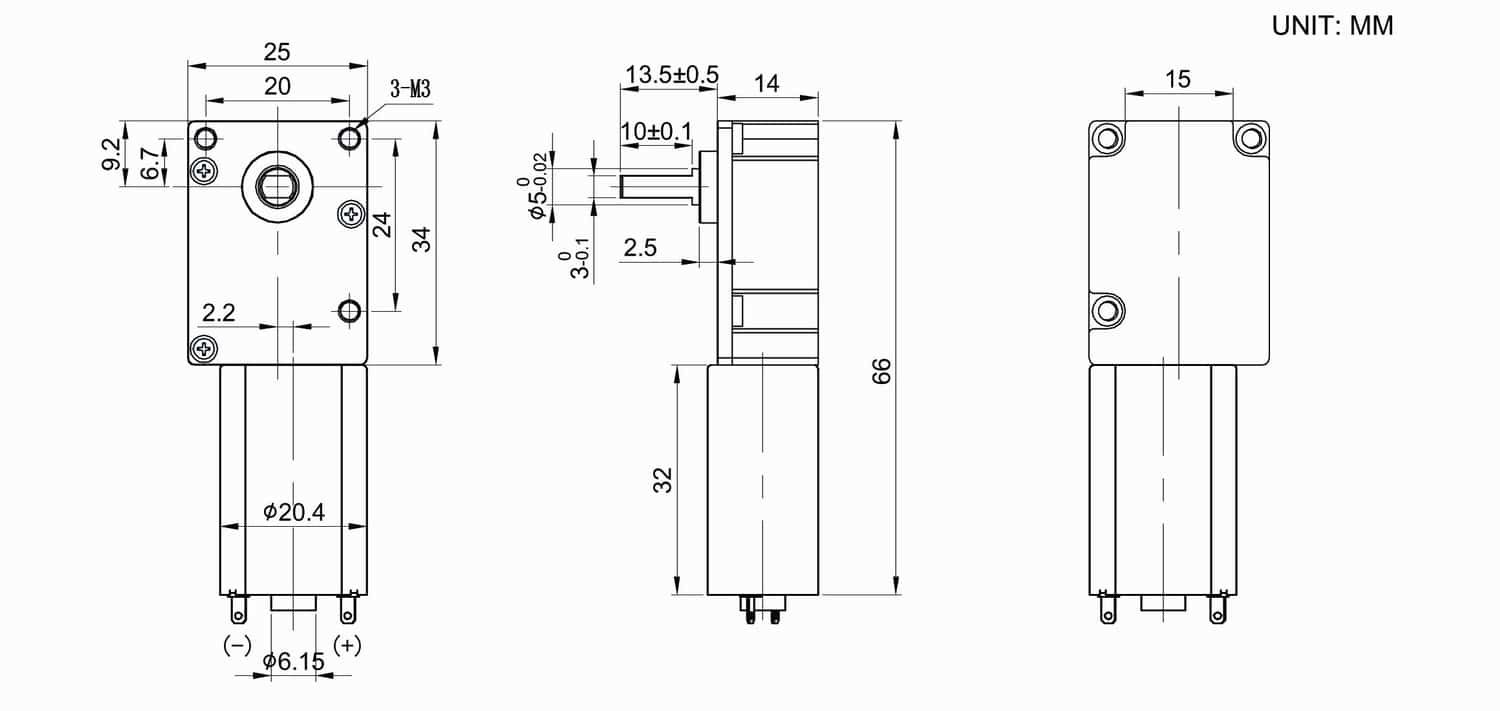 Dimension Drawing for HT-WOG34A worm geared DC motor