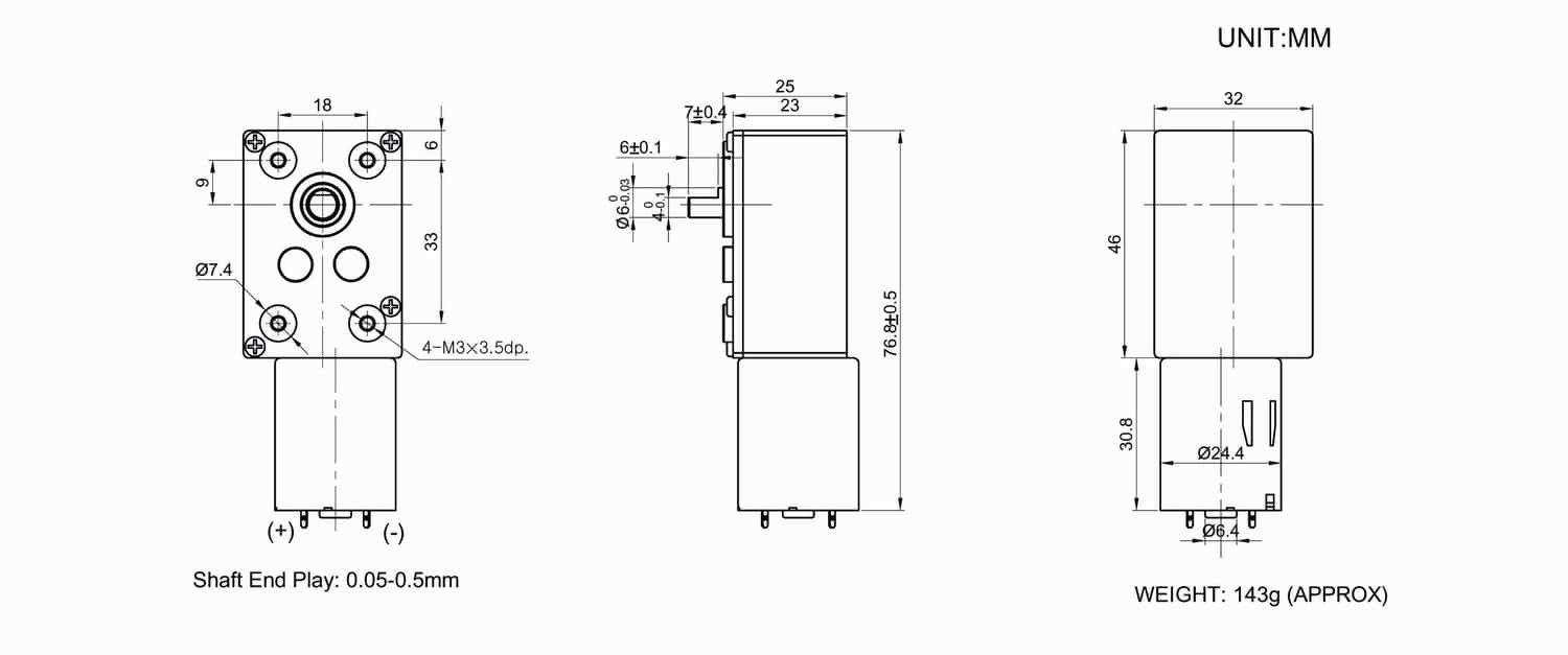 Dimension Drawing for HT-WOG46 worm geared DC motor