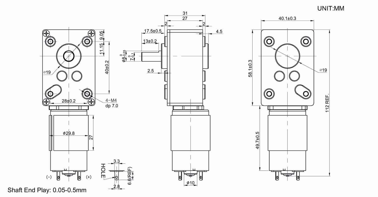 Dimension drawing for HT-WOG58B worm DC gear motors